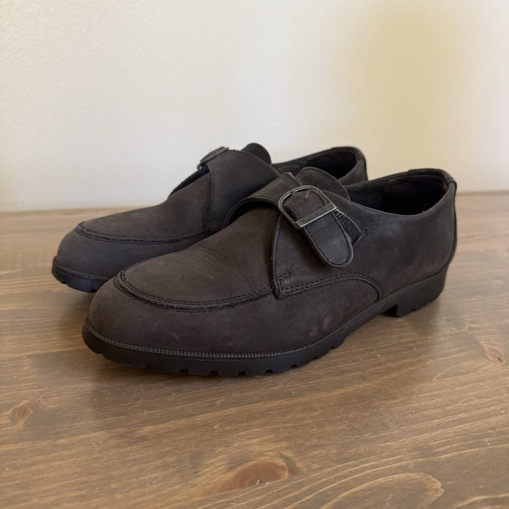 Timberland Womens 10M Dark Grey Leather Vintage Monk Strap Lug Sole Loafers